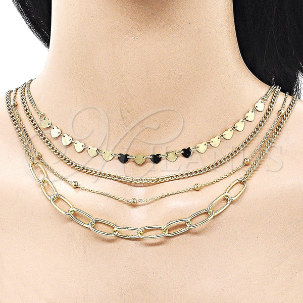 Gargantilla Elegante 04.437.0005.16 Acero Inoxidable, Diseño de Corazón y Miami Cubana, Pulido, Tono Dorado (08 MM Thickness, 16 Inches Length)