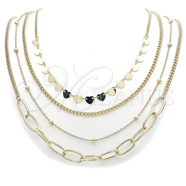 Gargantilla Elegante 04.437.0005.16 Acero Inoxidable, Diseño de Corazón y Miami Cubana, Pulido, Tono Dorado (08 MM Thickness, 16 Inches Length)