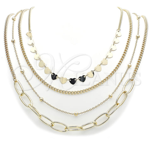 Gargantilla Elegante 04.437.0005.16 Acero Inoxidable, Diseño de Corazón y Miami Cubana, Pulido, Tono Dorado (08 MM Thickness, 16 Inches Length)