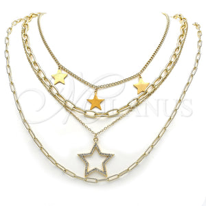 Gargantilla Elegante 04.437.0006.16 Acero Inoxidable, Diseño de Estrella y Paperclip, con Blanca Micro Pave, Pulido, Tono Dorado (05 MM Thickness, 16 Inches Length)