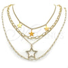Gargantilla Elegante 04.437.0006.16 Acero Inoxidable, Diseño de Estrella y Paperclip, con Blanca Micro Pave, Pulido, Tono Dorado (05 MM Thickness, 16 Inches Length)