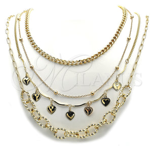 Gargantilla Elegante 04.437.0009.16 Acero Inoxidable, Diseño de Miami Cubana y Corazón, Pulido, Tono Dorado (Thickness, 16 Inches Length)