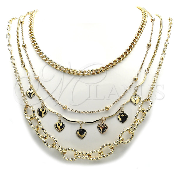 Gargantilla Elegante 04.437.0009.16 Acero Inoxidable, Diseño de Miami Cubana y Corazón, Pulido, Tono Dorado (Thickness, 16 Inches Length)