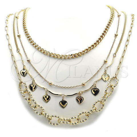 Gargantilla Elegante 04.437.0009.16 Acero Inoxidable, Diseño de Miami Cubana y Corazón, Pulido, Tono Dorado (Thickness, 16 Inches Length)