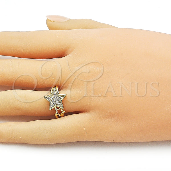 Anillo Multi Piedra 01.310.0039 Oro Laminado, Diseño de Estrella, con Blanca Micro Pave, Pulido, Tono Dorado (One size fits all)