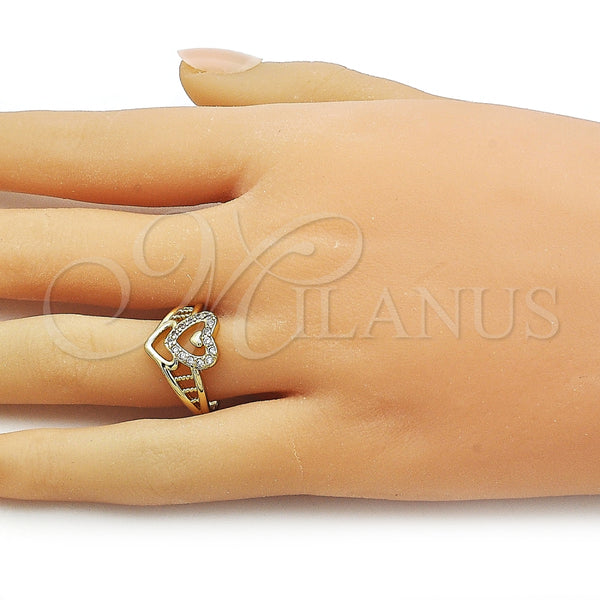 Anillo Multi Piedra 01.310.0040 Oro Laminado, Diseño de Corazón, con Blanca Zirconia Cubica, Pulido, Tono Dorado (One size fits all)