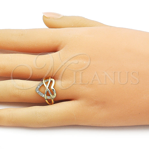 Anillo Elegante 01.310.0041 Oro Laminado, Diseño de Corazón y Infinito, con Blanca Zirconia Cubica, Pulido, Tono Dorado (One size fits all)