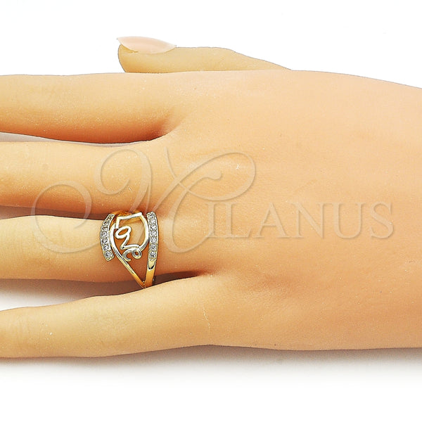 Anillo Multi Piedra 01.310.0042 Oro Laminado, Diseño de Amor, con Blanca Zirconia Cubica, Pulido, Tono Dorado (One size fits all)