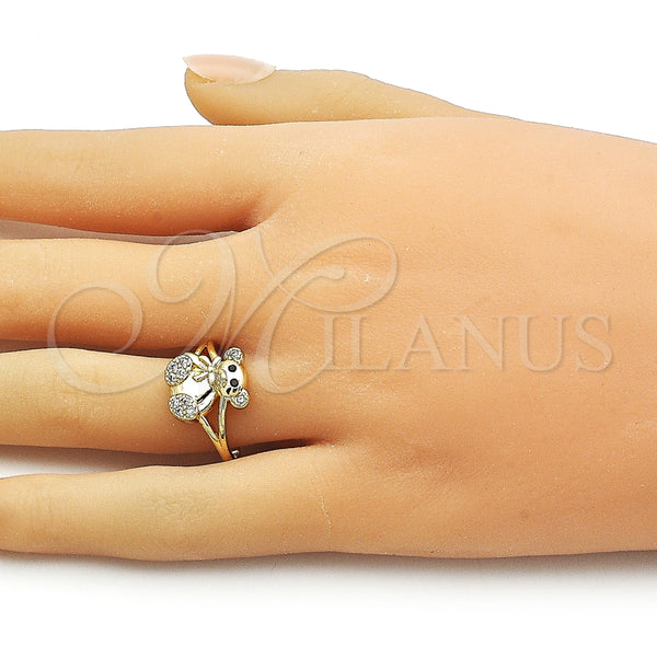 Anillo Multi Piedra 01.310.0043 Oro Laminado, Diseño de Osito, con Blanca Zirconia Cubica, Pulido, Tono Dorado (One size fits all)