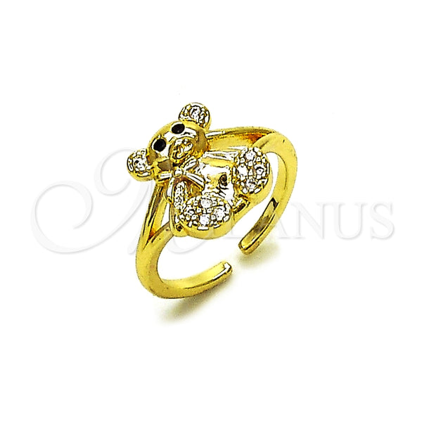 Anillo Multi Piedra 01.310.0043 Oro Laminado, Diseño de Osito, con Blanca Zirconia Cubica, Pulido, Tono Dorado (One size fits all)