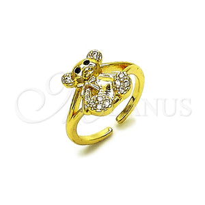 Anillo Multi Piedra 01.310.0043 Oro Laminado, Diseño de Osito, con Blanca Zirconia Cubica, Pulido, Tono Dorado (One size fits all)