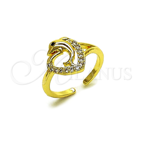 Anillo Multi Piedra 01.310.0044 Oro Laminado, Diseño de Delfín y Corazón, con Blanca Zirconia Cubica, Pulido, Tono Dorado (One size fits all)