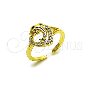 Anillo Multi Piedra 01.310.0044 Oro Laminado, Diseño de Delfín y Corazón, con Blanca Zirconia Cubica, Pulido, Tono Dorado (One size fits all)