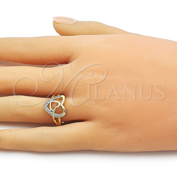 Anillo Multi Piedra 01.310.0045 Oro Laminado, Diseño de Corazón, con Blanca Zirconia Cubica, Pulido, Tono Dorado (One size fits all)