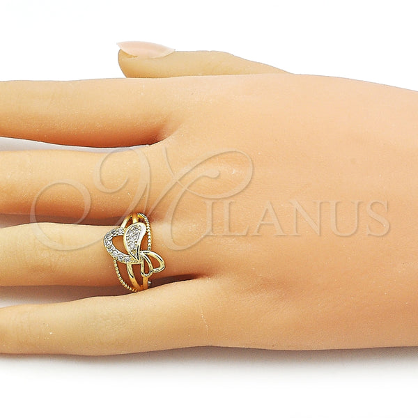 Anillo Multi Piedra 01.310.0046 Oro Laminado, Diseño de Corazón, con Blanca Zirconia Cubica, Pulido, Tono Dorado (One size fits all)