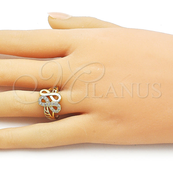 Anillo Multi Piedra 01.310.0047 Oro Laminado, Diseño de Infinito, con Blanca Zirconia Cubica, Pulido, Tono Dorado (One size fits all)
