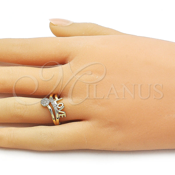 Anillo Multi Piedra 01.310.0048 Oro Laminado, Diseño de Amor, con Blanca Zirconia Cubica, Pulido, Tono Dorado (One size fits all)