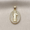 Dije Religioso 05.156.0207 Oro Laminado, Diseño de San Benito, con Blanca Zirconia Cubica, Pulido, Tono Dorado