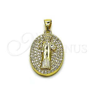 Dije Religioso 05.156.0207 Oro Laminado, Diseño de San Benito, con Blanca Zirconia Cubica, Pulido, Tono Dorado