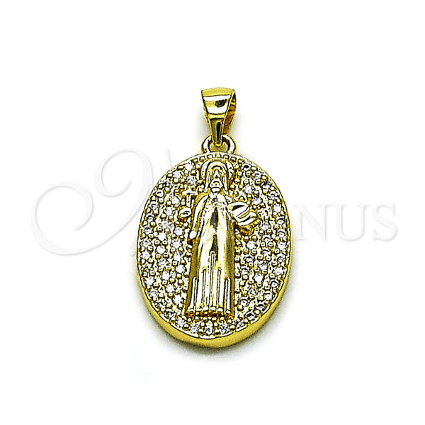 Dije Religioso 05.156.0207 Oro Laminado, Diseño de San Benito, con Blanca Zirconia Cubica, Pulido, Tono Dorado