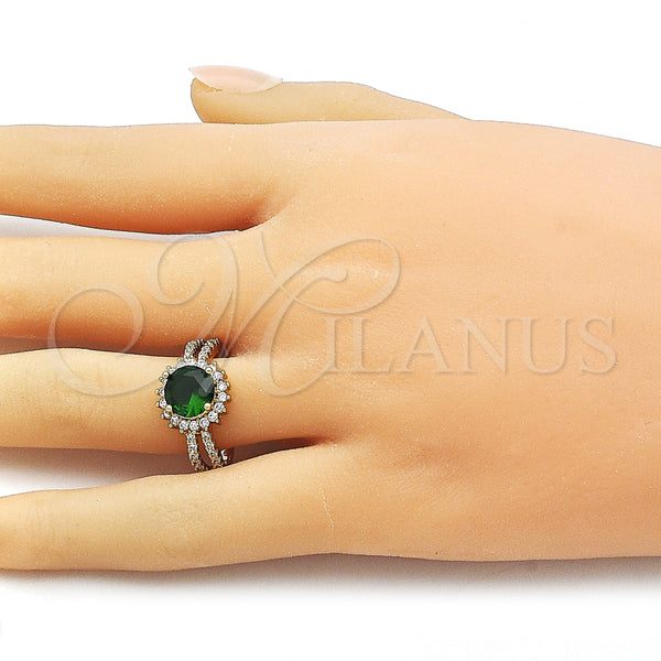 Anillo Multi Piedra 01.282.0006 Oro Laminado, Diseño de Cluster, con Verde and Blanca Zirconia Cubica, Pulido, Tono Dorado (One size fits all)