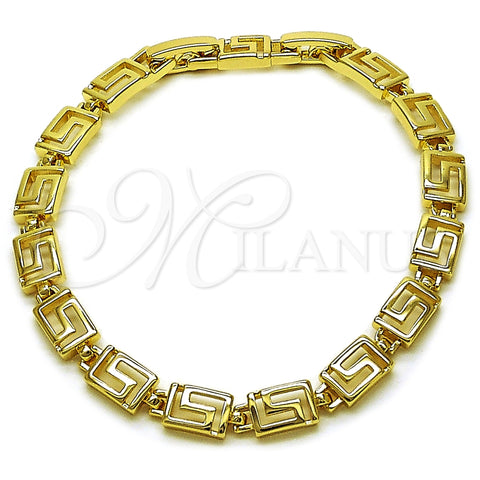 Pulsera Solida 03.213.0379.07 Oro Laminado, Diseño de Llave Griega, Pulido, Tono Dorado (Grosor 06 MM, 8 Pulgadas de Largo)