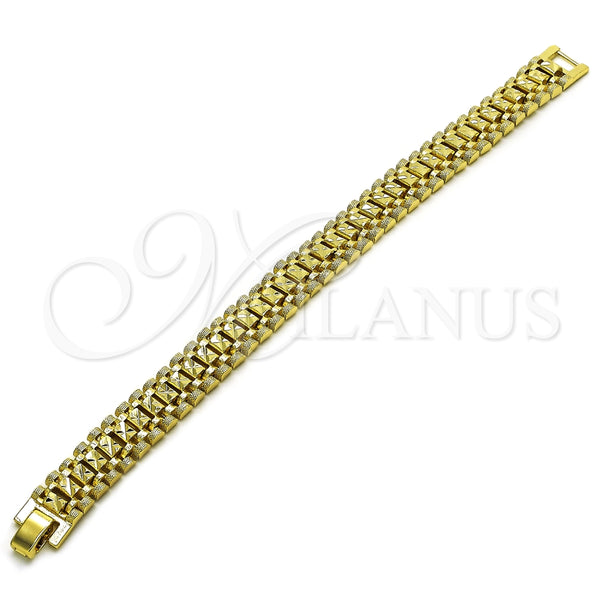 Pulsera Solida 03.213.0380.08 Oro Laminado, Diamantado, Tono Dorado (12 MM Thickness, 8 Inches Length)