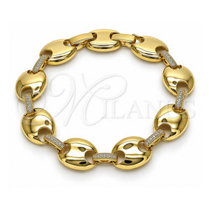 Pulsera Elegante 03.213.0383.08 Oro Laminado, Diseño de Puff Mariner y Cierre De Cajon, con Zirconia Cubica Blanca, Pulido, Tono Dorado (Grosor 13 MM, 8 Pulgadas de Largo)