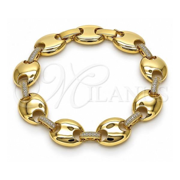 Pulsera Elegante 03.213.0383.08 Oro Laminado, Diseño de Puff Mariner y Cierre De Cajon, con Zirconia Cubica Blanca, Pulido, Tono Dorado (Grosor 13 MM, 8 Pulgadas de Largo)