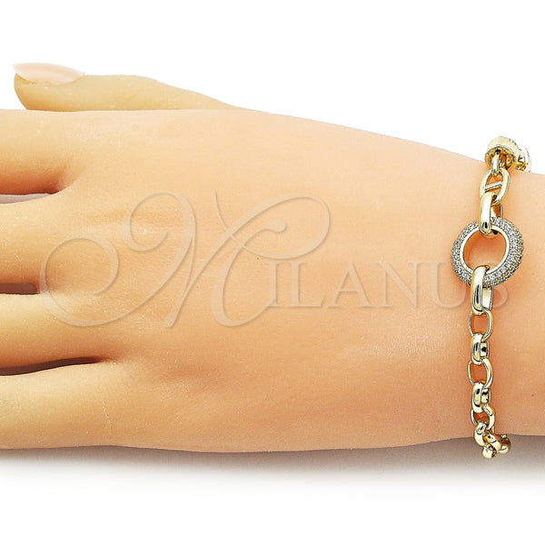 Pulsera Elegante 03.213.0387.07 Oro Laminado, Diseño de Mariner y Puff Mariner, con Micro Pave Blanca, Pulido, Tono Dorado (Grosor 14.6 MM, 7 Pulgadas de Largo)