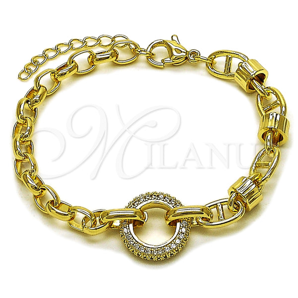 Pulsera Elegante 03.213.0387.07 Oro Laminado, Diseño de Mariner y Puff Mariner, con Micro Pave Blanca, Pulido, Tono Dorado (Grosor 14.6 MM, 7 Pulgadas de Largo)