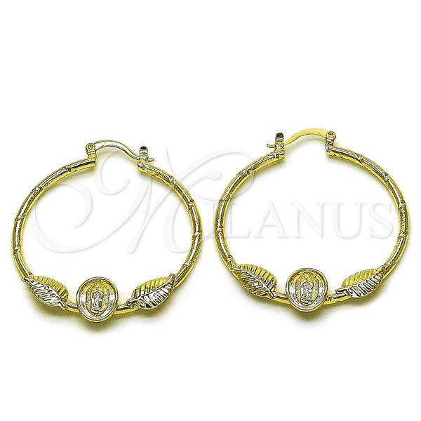 Argolla Mediana 02.213.0831.40 Oro Laminado, Diseño de Guadalupe y Oja, Diamantado, Tono Dorado