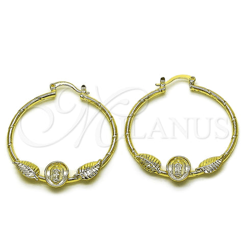 Argolla Mediana 02.213.0831.40 Oro Laminado, Diseño de Guadalupe y Oja, Diamantado, Tono Dorado