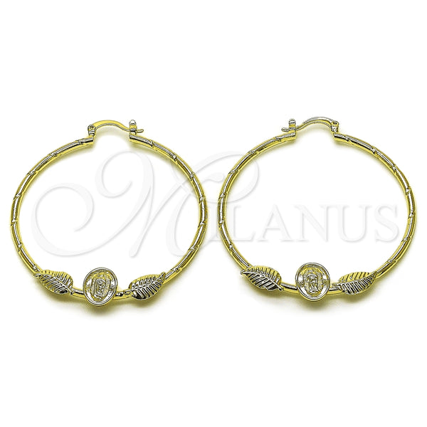 Argolla Mediana 02.213.0831.50 Oro Laminado, Diseño de Guadalupe y Oja, Diamantado, Tono Dorado