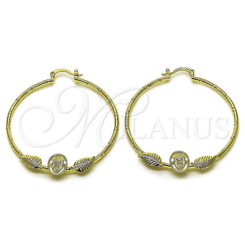 Argolla Mediana 02.213.0831.50 Oro Laminado, Diseño de Guadalupe y Oja, Diamantado, Tono Dorado