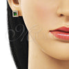 Arete Dormilona 02.344.0169 Oro Laminado, Diseño de Cluster, con Verde and Blanca Zirconia Cubica, Pulido, Tono Dorado