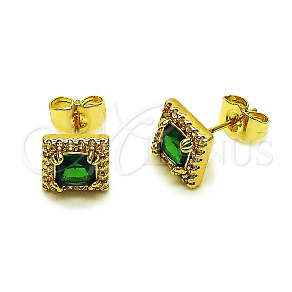 Arete Dormilona 02.344.0169 Oro Laminado, Diseño de Cluster, con Verde and Blanca Zirconia Cubica, Pulido, Tono Dorado