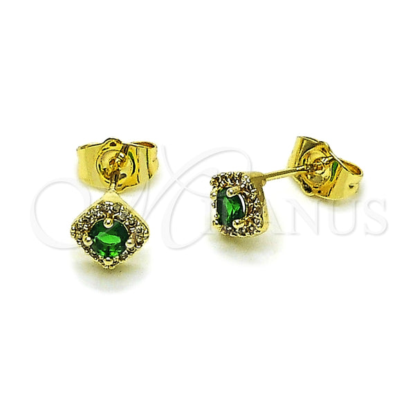 Arete Dormilona 02.196.0232 Oro Laminado, Diseño de Cluster, con Verde Zirconia Cubica and Blanca Micro Pave, Pulido, Tono Dorado
