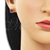 Arete Dormilona 02.196.0237 Oro Laminado, Diseño de Cluster, con Rubi Zirconia Cubica and Blanca Micro Pave, Pulido, Tono Dorado