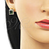 Arete Dormilona 02.196.0238 Oro Laminado, Diseño de Cluster, con Verde and Blanca Zirconia Cubica, Pulido, Tono Dorado