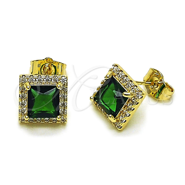 Arete Dormilona 02.196.0238 Oro Laminado, Diseño de Cluster, con Verde and Blanca Zirconia Cubica, Pulido, Tono Dorado