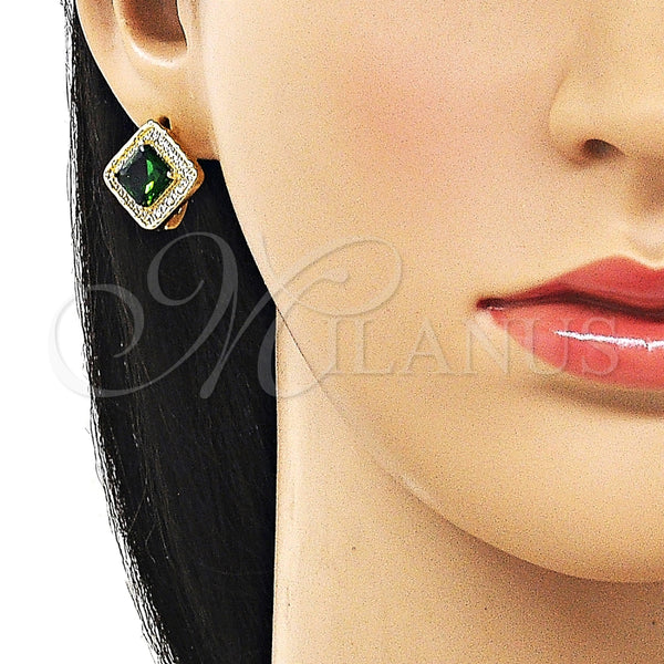 Arete Gancho Frances 02.196.0242.10 Oro Laminado, Diseño de Cluster, con Verde Zirconia Cubica and Blanca Micro Pave, Pulido, Tono Dorado