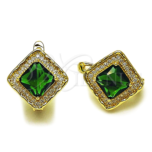 Arete Gancho Frances 02.196.0242.10 Oro Laminado, Diseño de Cluster, con Verde Zirconia Cubica and Blanca Micro Pave, Pulido, Tono Dorado