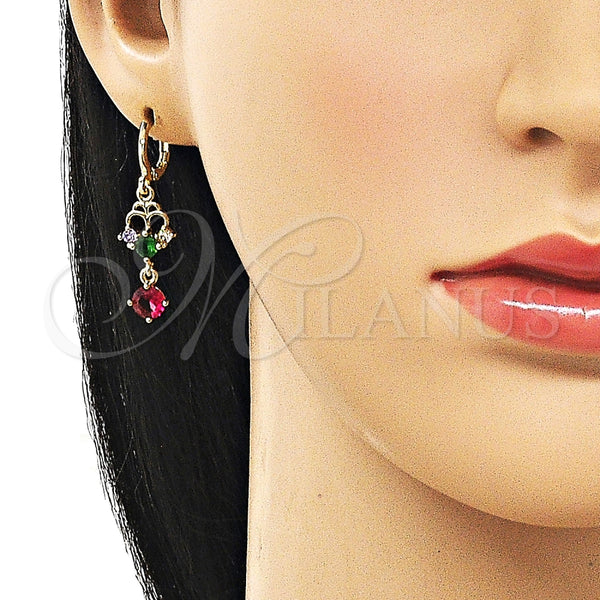 Arete Largo 02.196.0247 Oro Laminado, con Multicolor Zirconia Cubica, Pulido, Tono Dorado