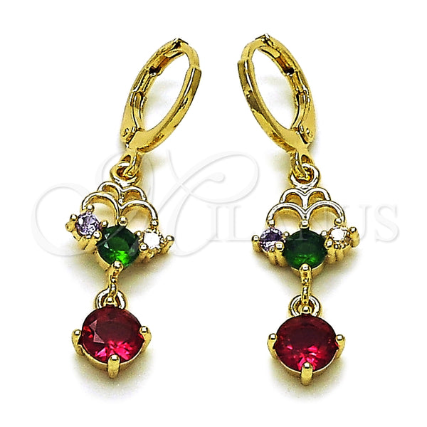 Arete Largo 02.196.0247 Oro Laminado, con Multicolor Zirconia Cubica, Pulido, Tono Dorado
