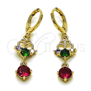 Arete Largo 02.196.0247 Oro Laminado, con Multicolor Zirconia Cubica, Pulido, Tono Dorado