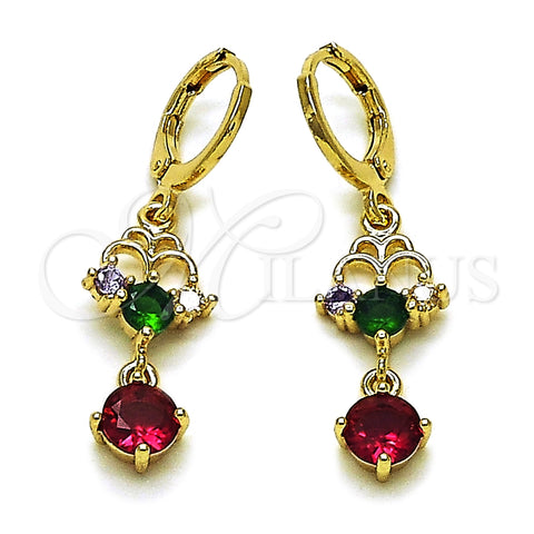 Arete Largo 02.196.0247 Oro Laminado, con Multicolor Zirconia Cubica, Pulido, Tono Dorado