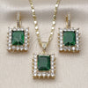 Juego de Arete y Dije de Adulto 10.196.0193 Oro Laminado, Diseño de Cluster, con Verde and Blanca Zirconia Cubica, Pulido, Tono Dorado