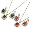 Juego de Arete y Dije de Adulto 10.196.0193 Oro Laminado, Diseño de Cluster, con Verde and Blanca Zirconia Cubica, Pulido, Tono Dorado