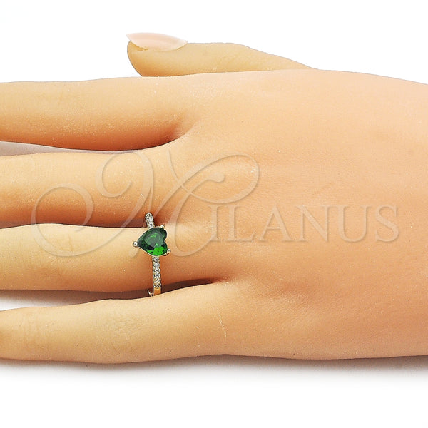 Anillo Multi Piedra 01.196.0031 Oro Laminado, Diseño de Corazón, con Verde Zirconia Cubica and Blanca Micro Pave, Pulido, Tono Dorado (One size fits all)